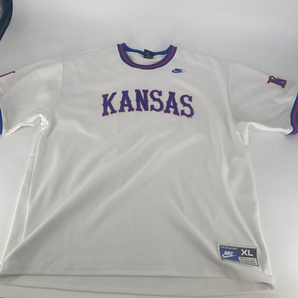 Nike Team Sports Kansas Jayhawks Shooting Shirt Mens XL White Short Sleeve Shirt